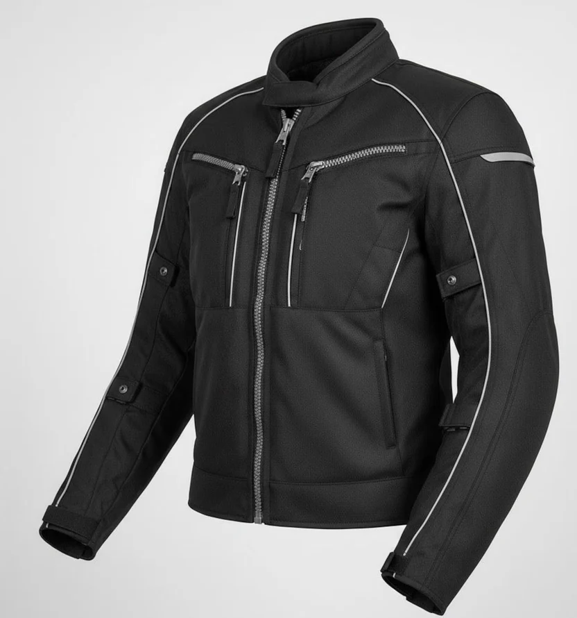 Men's Black Textile Mesh Motorcycle Riding Jacket Level 2 Armor
